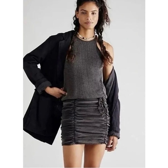 Free People Dresses & Skirts - 💫HP‼️💫 NWT FREE PEOPLE ONE Katya Waffle Knit Mini Dress in Washed Black, Size XS